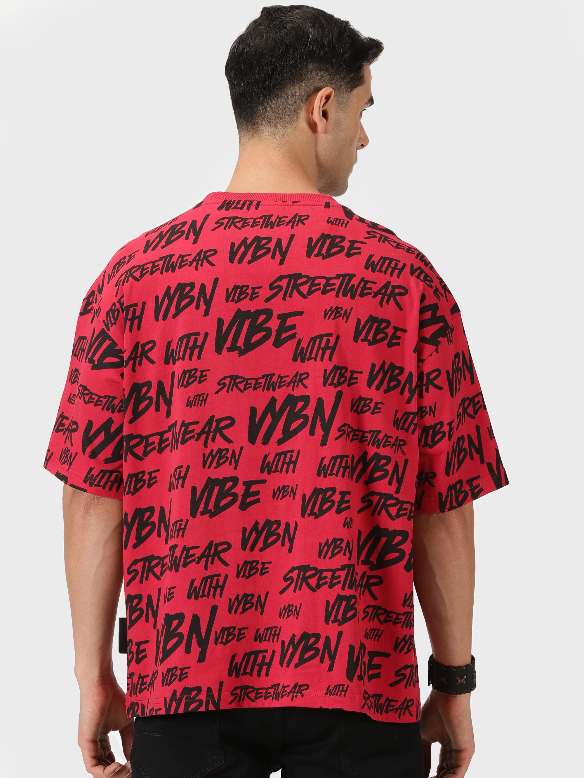 Men's Allover Print Drop Shoulder Half-Sleeves Tee - HIPHOP