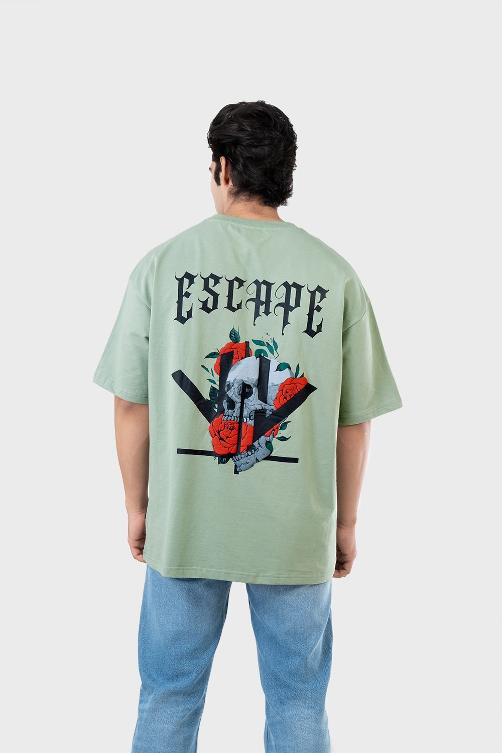 Men's Oversized Drop Shoulder T-Shirt - HIP HOP in Color Sage green