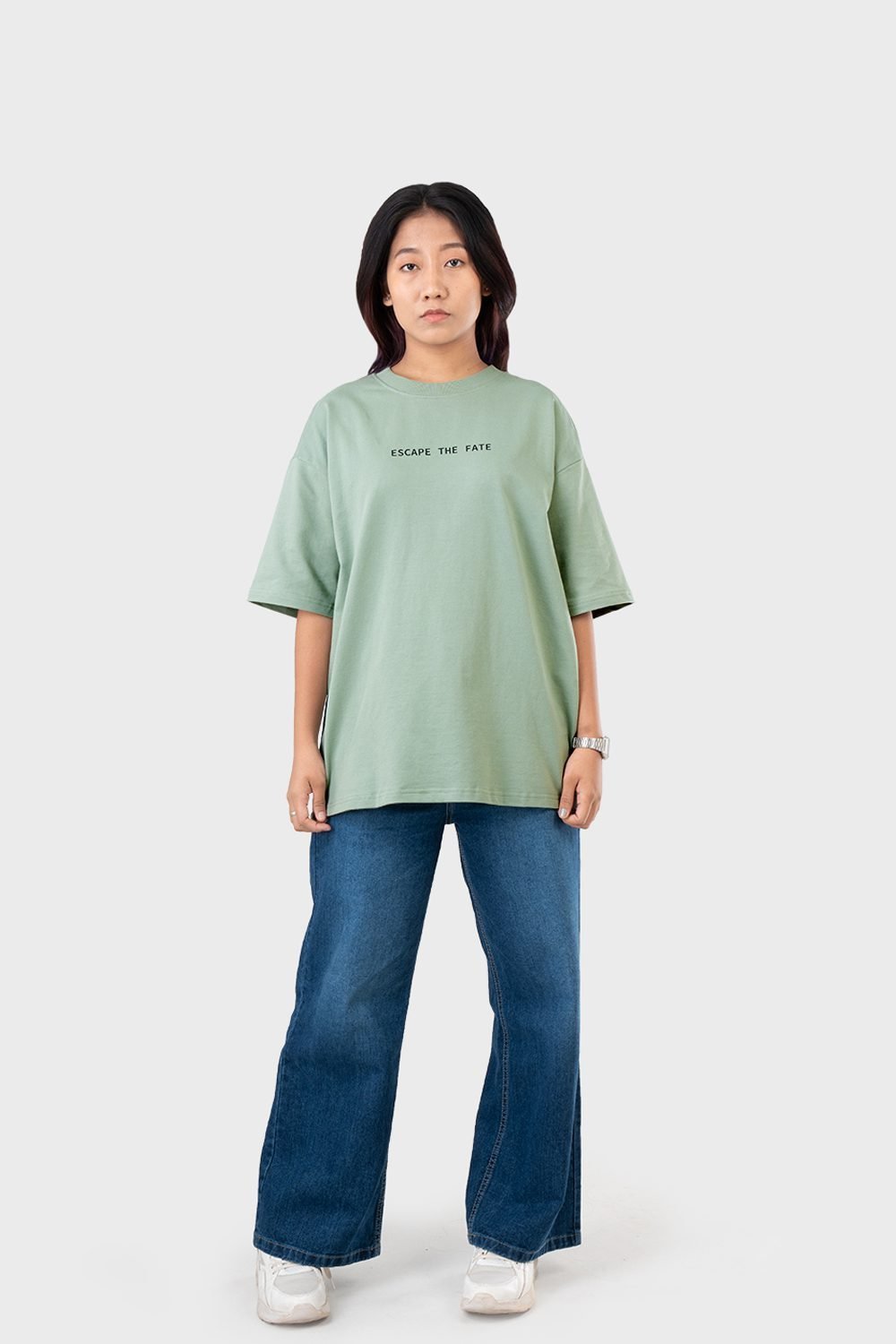 Women's Oversized Drop Shoulder T-Shirt - HIP HOP in Color Sage Green