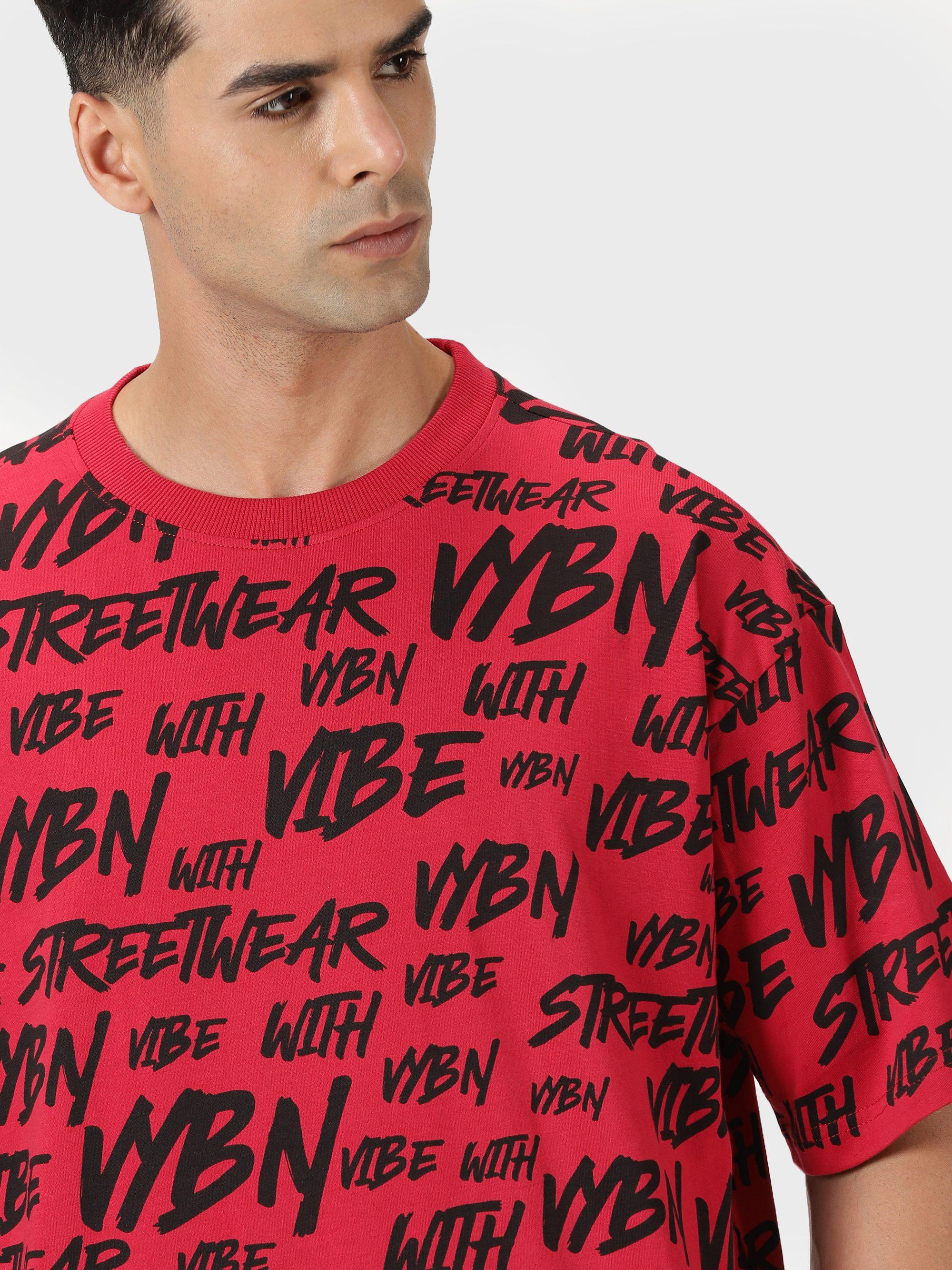 Men's Allover Print Drop Shoulder Half-Sleeves Tee - HIPHOP