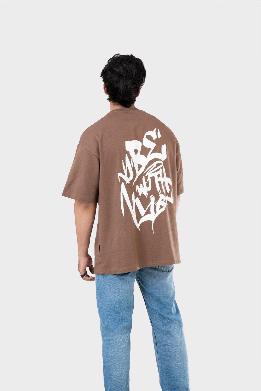 Men's Oversized Drop Shoulder T-Shirt - HIP HOP in Color Brown
