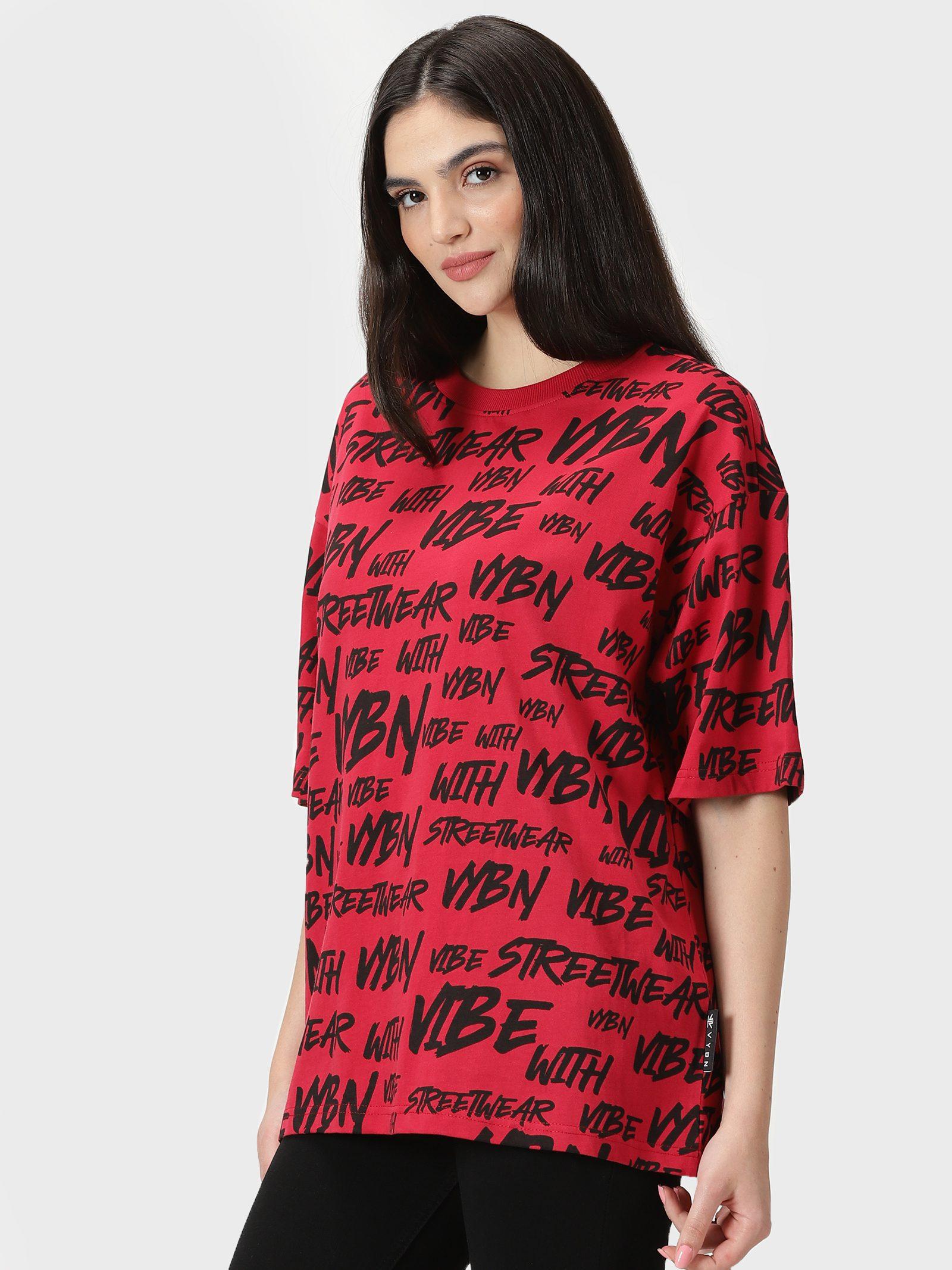 Women's Allover Print Drop Shoulder Half-Sleeves Tee - HIPHOP