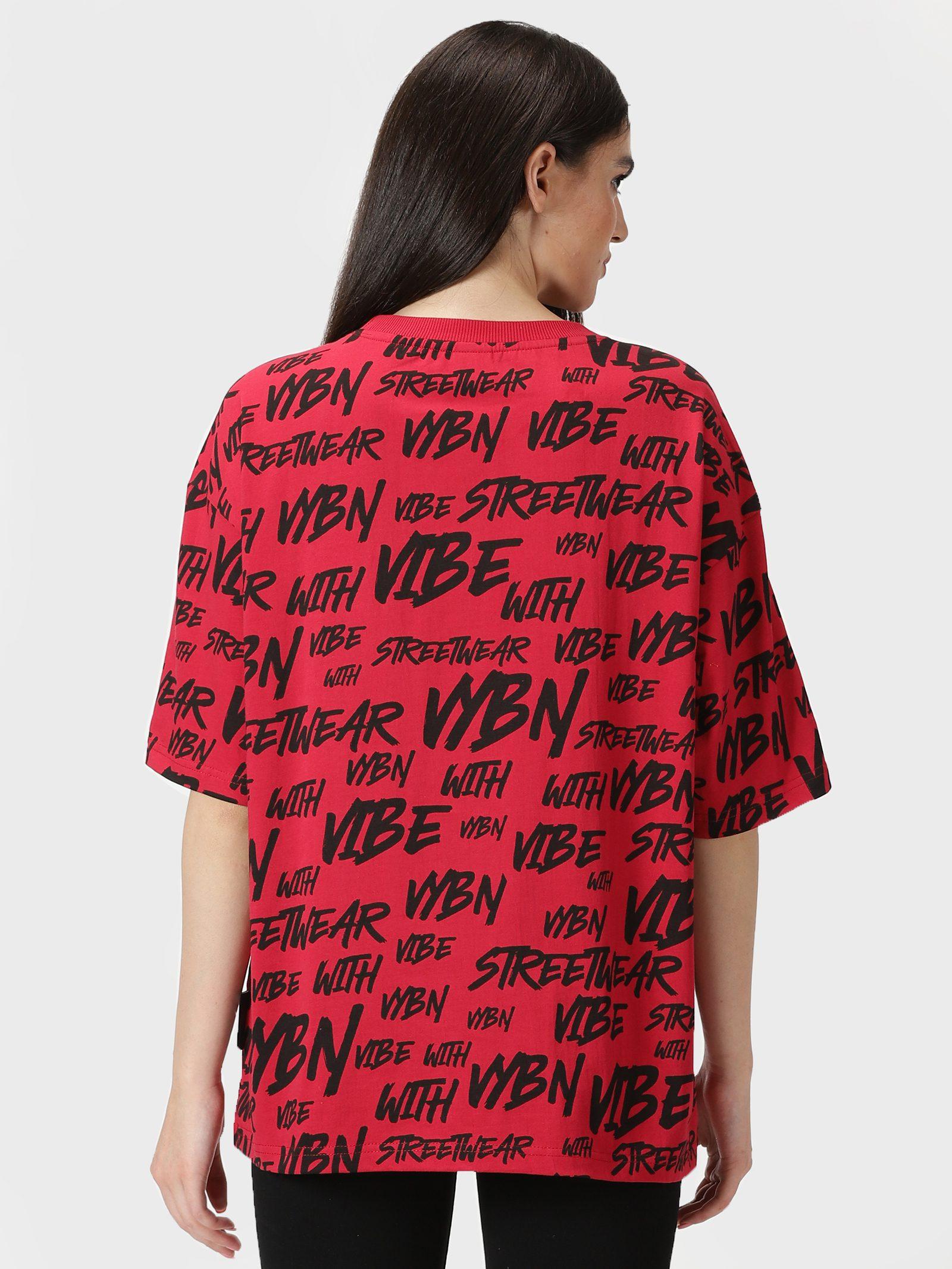 Women's Allover Print Drop Shoulder Half-Sleeves Tee - HIPHOP