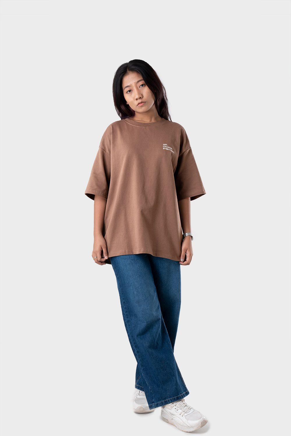 Women's Oversized Drop Shoulder T-Shirt - HIP HOP in Color Brown